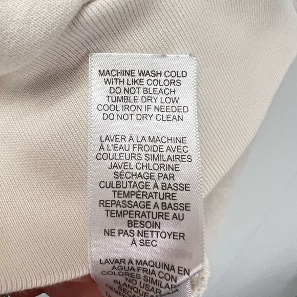 Frame Women’s Large Gathered French Terry Cotton Crewneck Sweater Ivory Bone - Picture 12 of 15